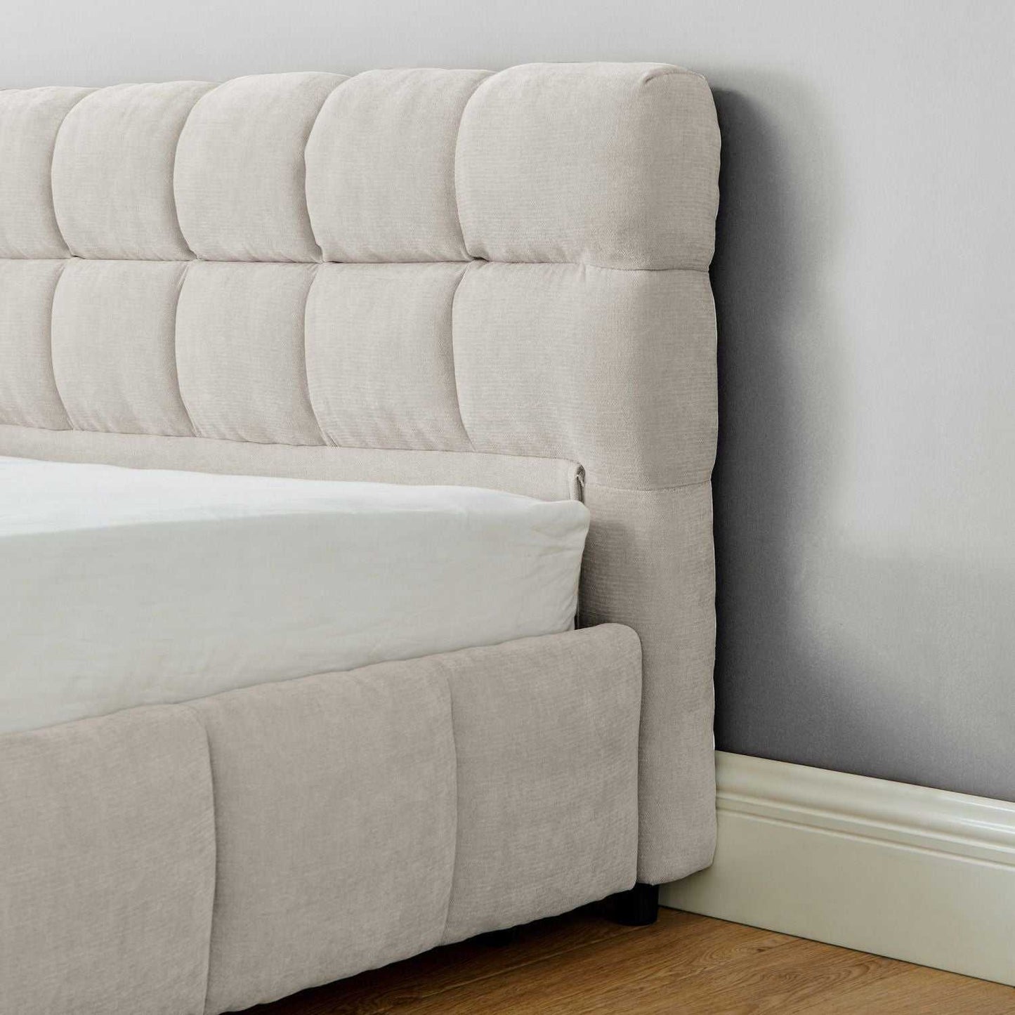 King Size Upholstered Bed ,comfortable upholstered bed frame, Chenille fabric, with headboard and solid bed frame. With drawer for storage.-Beige(88.5''*85.5''*31'') - luxuryhomedecoridea.com