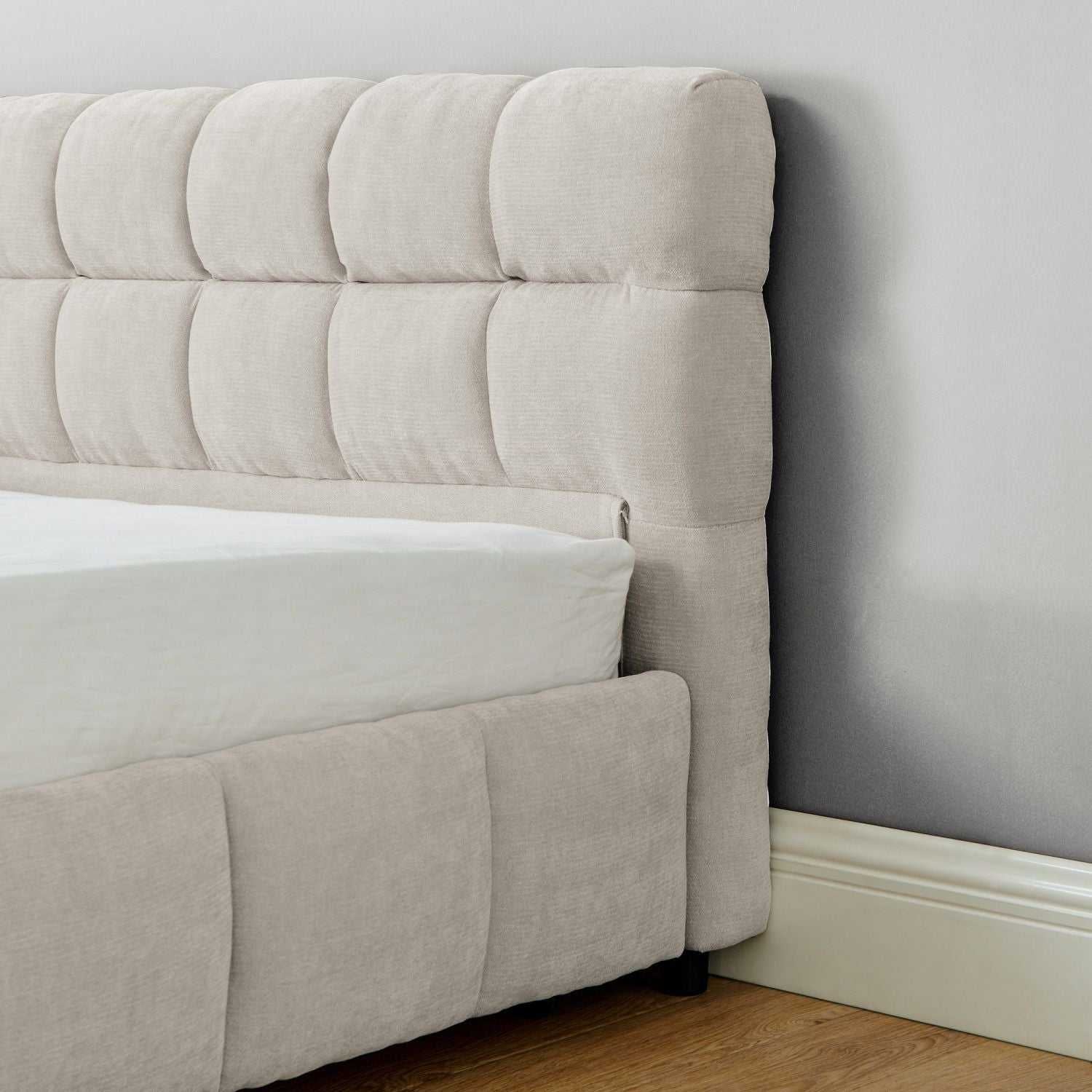 King Size Upholstered Bed ,comfortable upholstered bed frame, Chenille fabric, with headboard and solid bed frame. With drawer for storage.-Beige(88.5''*85.5''*31'') - luxuryhomedecoridea.com