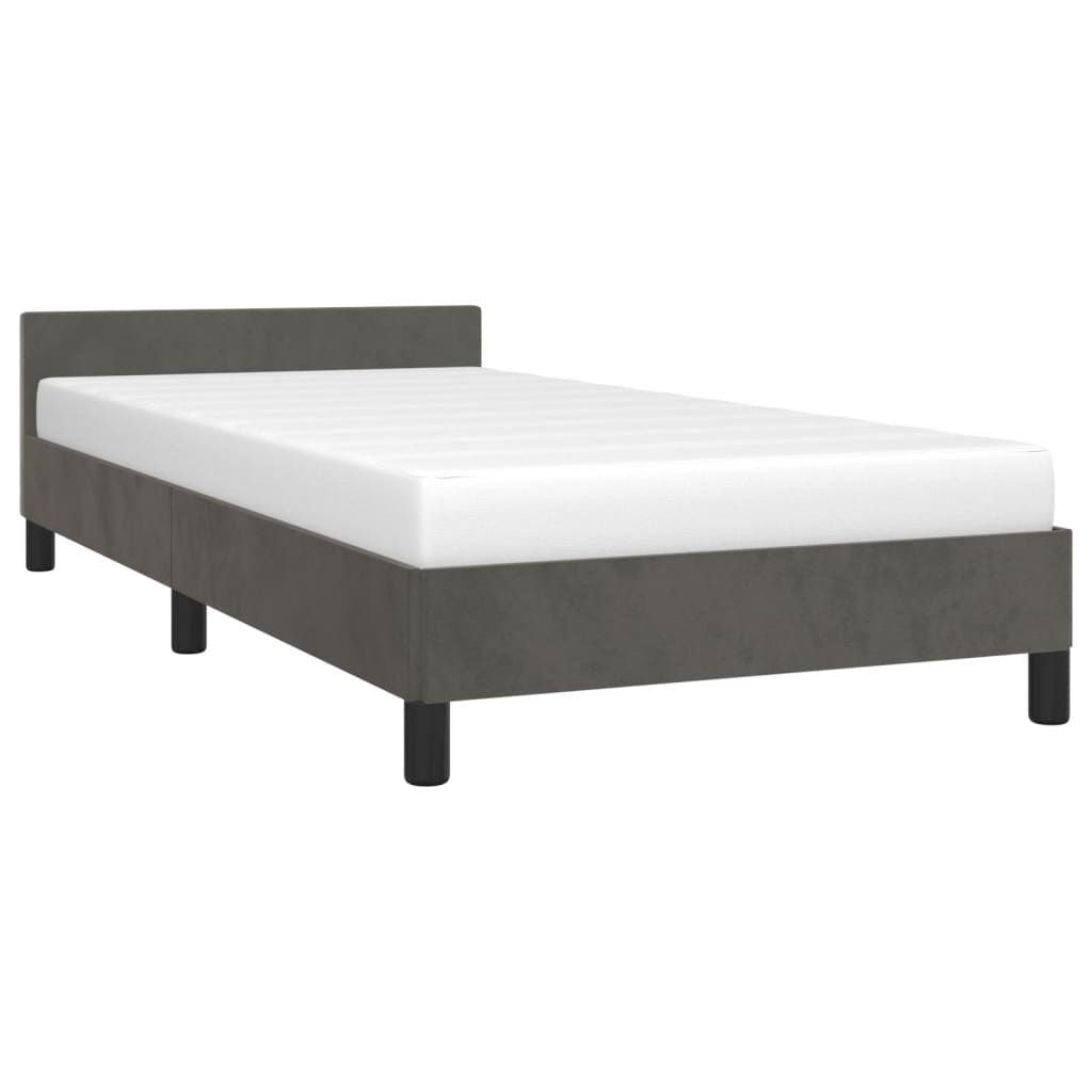 Bed Frame With Headboard Dark Grey Velvet, Plywood, Engineered Wood - luxuryhomedecoridea.com