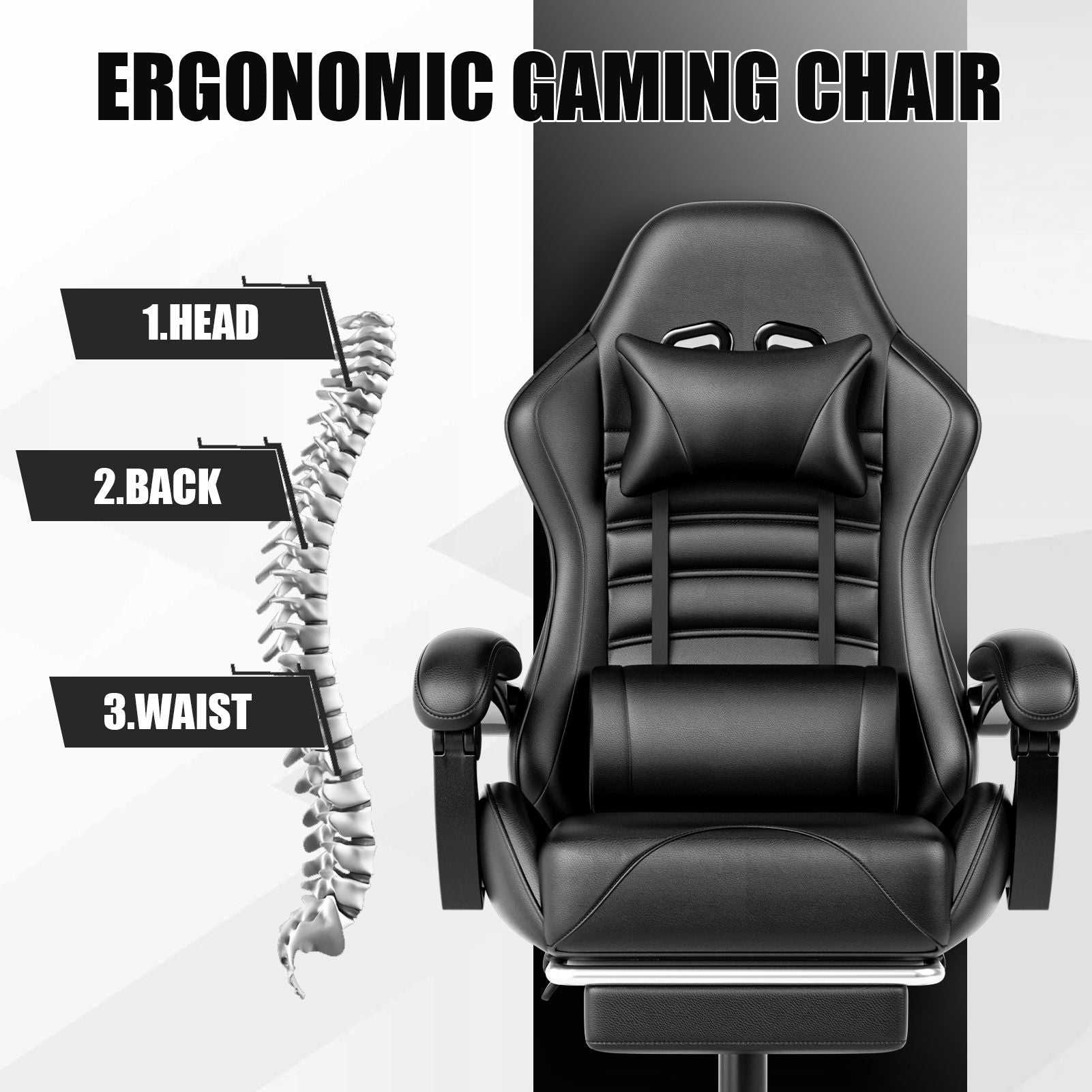 Ergonomic Gaming Chair for Adults, Comfortable Computer Chair for Heavy People, Adjustable Height Office Desk Chair with Wheels, Breathable Leather Video Game Chairs - luxuryhomedecoridea.com