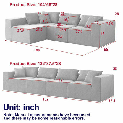 104-Inch Corduroy Modular L Shaped Sectional Sofa,Luxury Floor Couch Set,Upholstered Indoor Furniture,Foam-Filled Compressed Sofa for Living Room,Bedroom,4 PC Free Combination - luxuryhomedecoridea.com