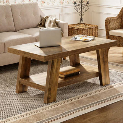 Coffee table, farmhouse double layered central table, sofa table with storage space - luxuryhomedecoridea.com