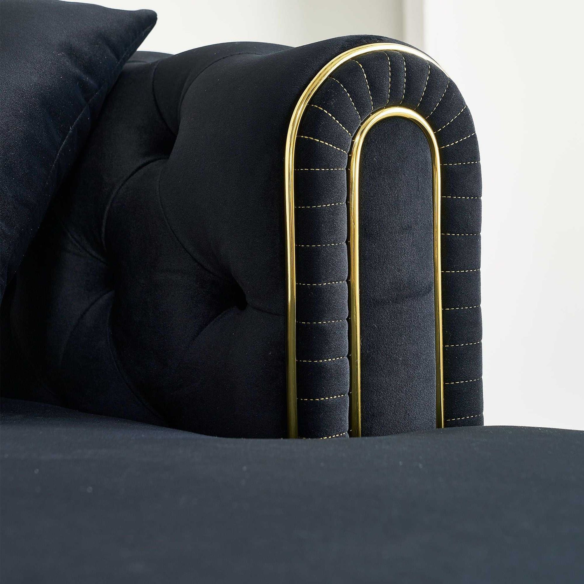 66.9''W Velvet Chaise Lounge,Luxury Modern Chaise Furniture,Tufted Back with 2pcs toss pillows for Living Room,Bedroom,Apartment,Black Color - luxuryhomedecoridea.com