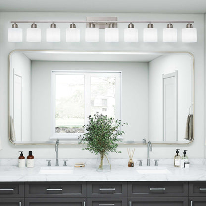 10-Light Bathroom Light Fixtures, 6552inch Nickel Vanity Light with Milky White Glass Shade, Modern Bathroom Wall Lights Over Mirror, Farmhouse Wall Sconces Lighting for Bedroom Living Room - luxuryhomedecoridea.com