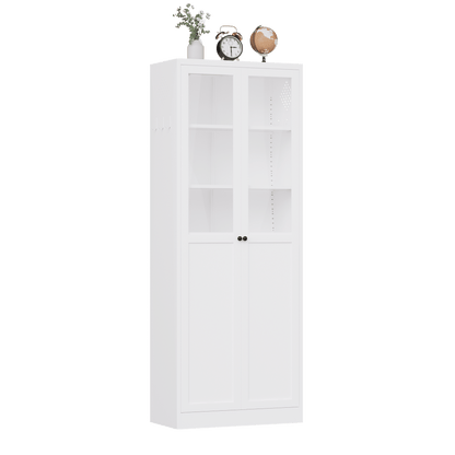 72" Metal Kitchen Pantry Cabinet with Doors & Shelves, Tall Heavy-Duty Adjustable Storage Organizer, Tool-Free Assembly Freestanding Cabinet for Living Room, Bathroom, White - luxuryhomedecoridea.com