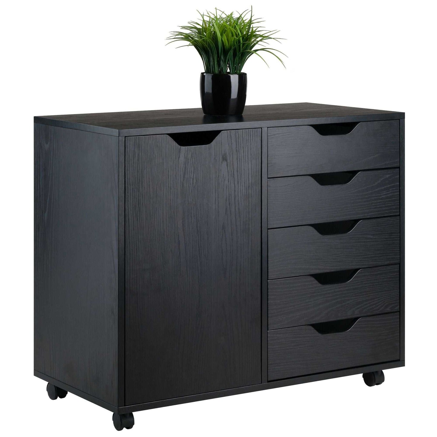 Halifax Wide Storage Cabinet; 5-Drawer; Black - luxuryhomedecoridea.com