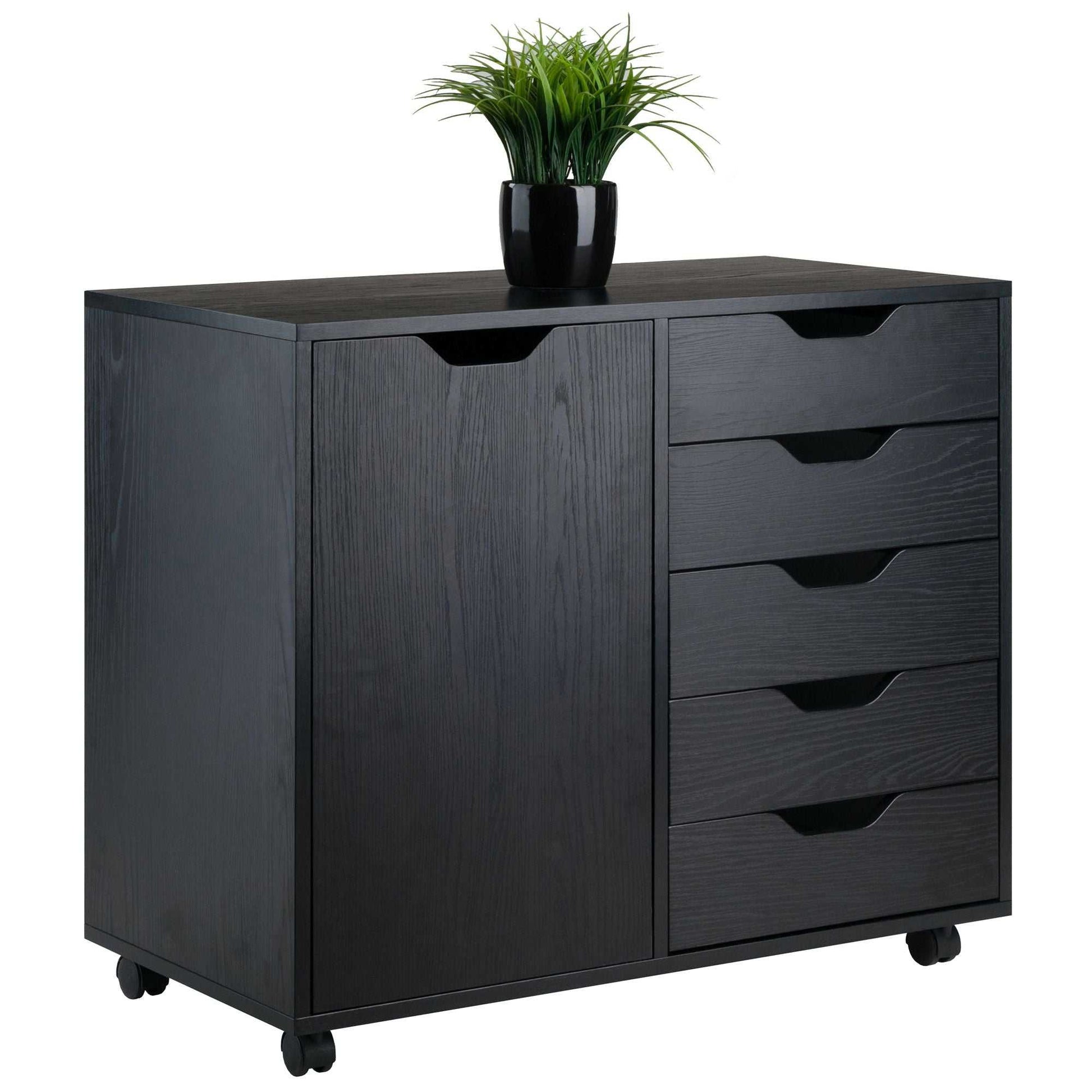 Halifax Wide Storage Cabinet; 5-Drawer; Black - luxuryhomedecoridea.com
