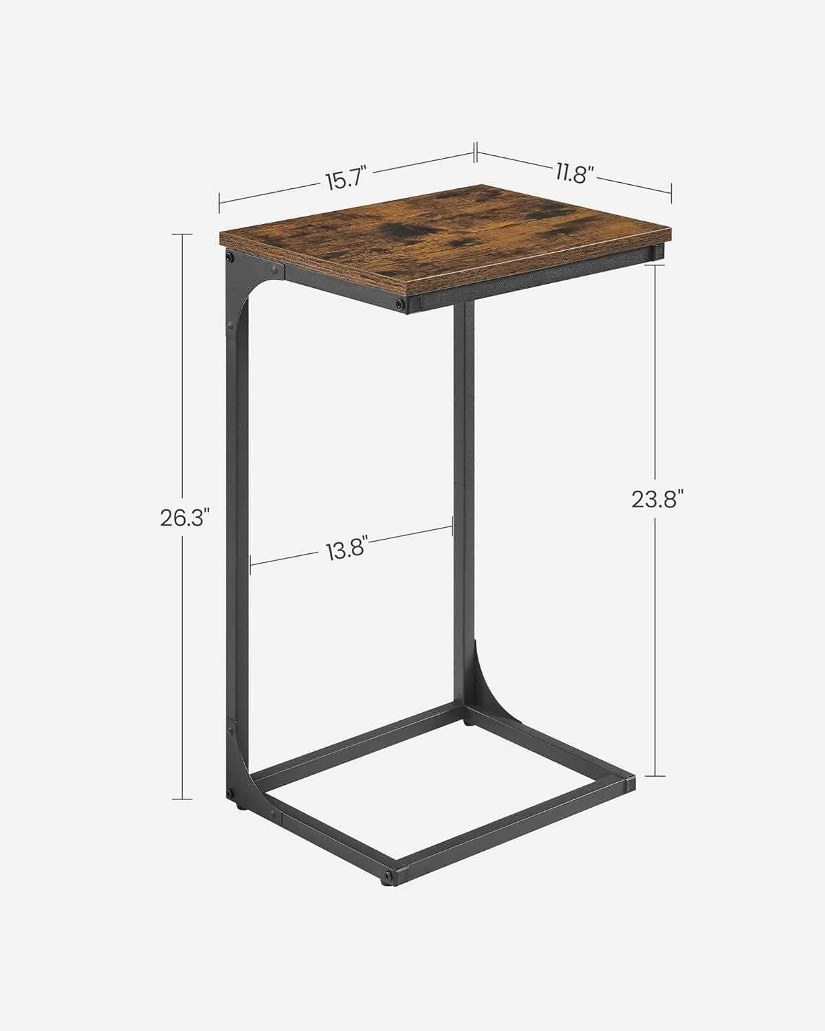 Side Table for Sofa, Couch Table with Metal Frame, Small TV Tray Table for Living Room, Bedroom, Rustic Brown and Black - luxuryhomedecoridea.com