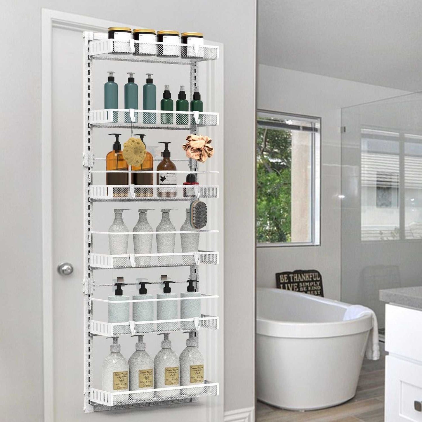 10LBS Loading 6-Tier Over the Door Pantry Organizer, Large Metal Door Spice Rack, Hanging Heavy-Duty Pantry Door Storage Shelf Easy Install Behind Door Storagefor Kitchen and Bathroom, Black - luxuryhomedecoridea.com