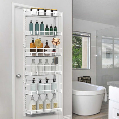 10LBS Loading 6-Tier Over the Door Pantry Organizer, Large Metal Door Spice Rack, Hanging Heavy-Duty Pantry Door Storage Shelf Easy Install Behind Door Storagefor Kitchen and Bathroom, Black - luxuryhomedecoridea.com
