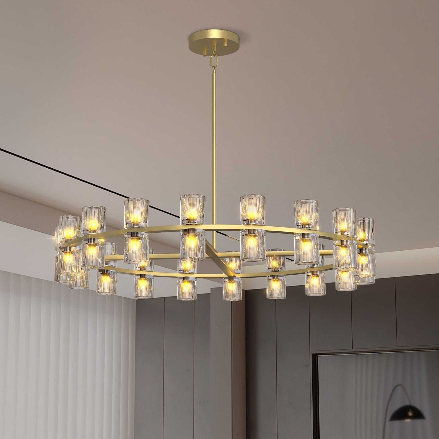 Modern 36" Gold Round Chandelier Light Fixture, K9 Crystal Chandeliers for Dining Room, Living Room, Dining Room Chandeliers Over Table, Chandelier for Bedroom, Foyer, Includes 36XG4 Bulbs - luxuryhomedecoridea.com