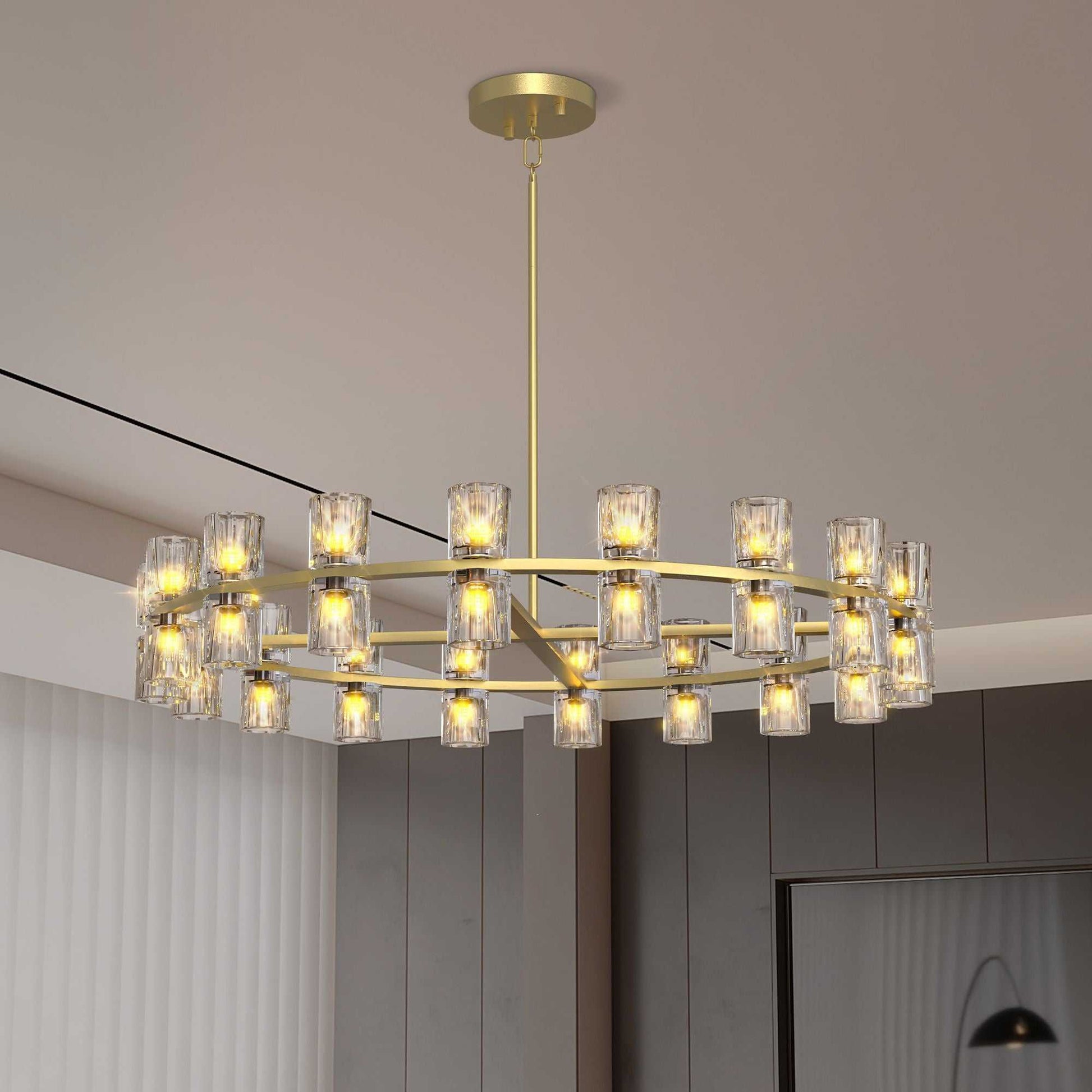 Modern 36" Gold Round Chandelier Light Fixture, K9 Crystal Chandeliers for Dining Room, Living Room, Dining Room Chandeliers Over Table, Chandelier for Bedroom, Foyer, Includes 36XG4 Bulbs - luxuryhomedecoridea.com