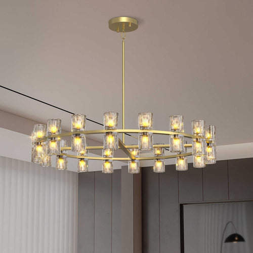 Modern 36" Gold Round Chandelier Light Fixture, K9 Crystal Chandeliers for Dining Room, Living Room, Dining Room Chandeliers Over Table, Chandelier for Bedroom, Foyer, Includes 36XG4 Bulbs - luxuryhomedecoridea.com