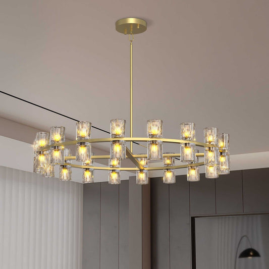 Modern 36" Gold Round Chandelier Light Fixture, K9 Crystal Chandeliers for Dining Room, Living Room, Dining Room Chandeliers Over Table, Chandelier for Bedroom, Foyer, Includes 36XG4 Bulbs - luxuryhomedecoridea.com