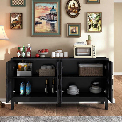 60.5" Mid Century Modern Sideboard Buffet Cabinet with Storage, TV Media Console Table, Storage Cabinet with 4 Doors & Adjustable Shelves for Kitchen Dining Living Room Entryway, Black - luxuryhomedecoridea.com