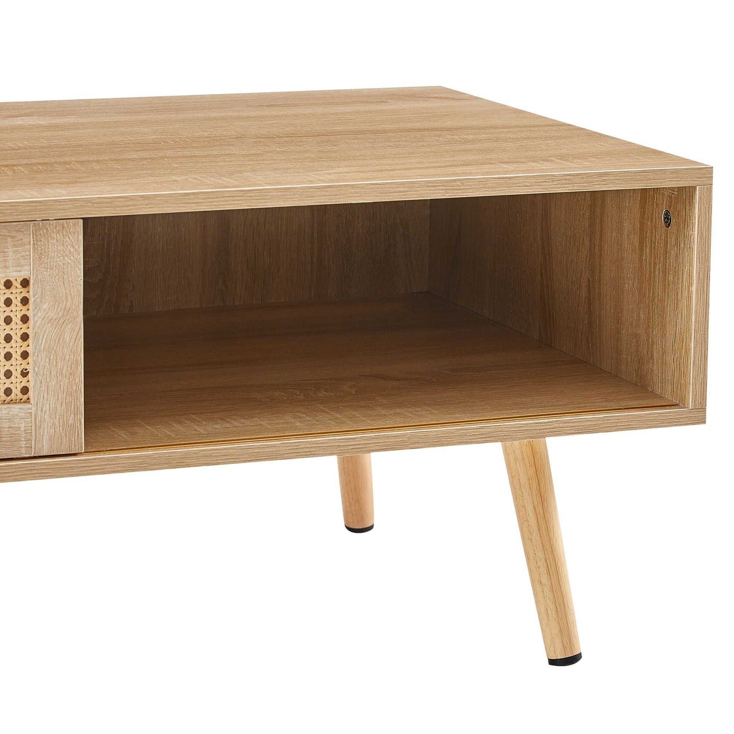 41.34" Rattan Coffee table, sliding door for storage, solid wood legs, Modern table for living room - luxuryhomedecoridea.com