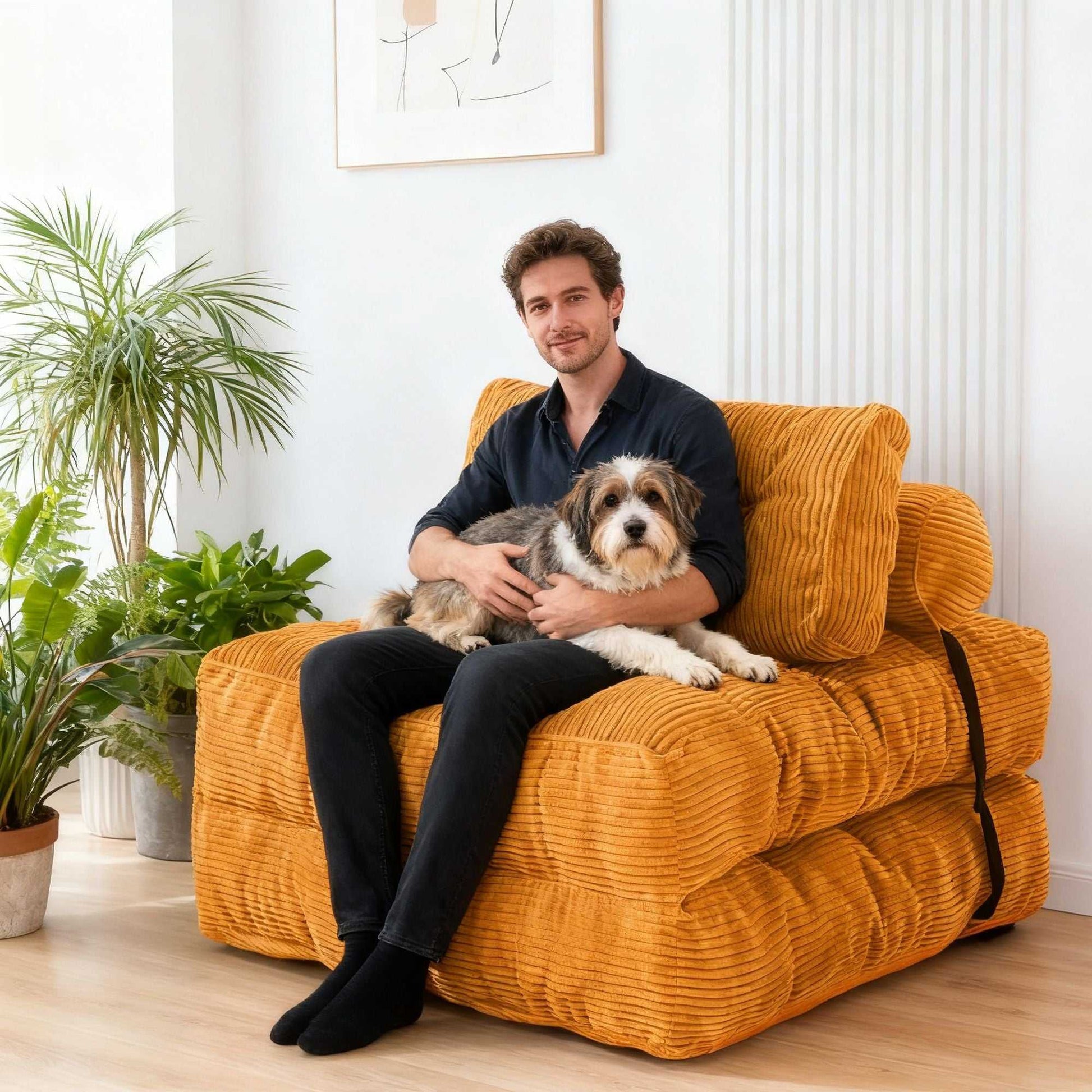 Modern Memory Foam Compressed Sofa Chair,Folding Sofa Bed, Convertible Sleeping Chair With Backrest Support And Soft Corduroy Fabric,Fold Couch Bed With Pillow For Small Spaces - luxuryhomedecoridea.com