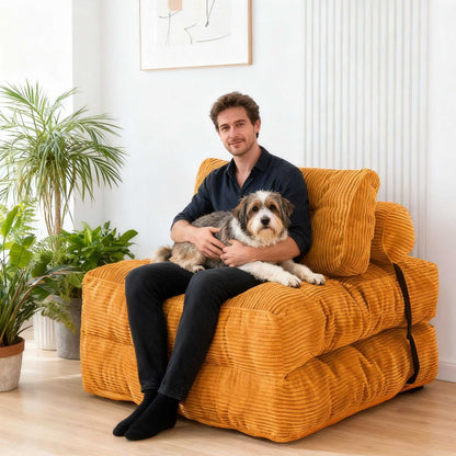 Modern Memory Foam Compressed Sofa Chair,Folding Sofa Bed, Convertible Sleeping Chair With Backrest Support And Soft Corduroy Fabric,Fold Couch Bed With Pillow For Small Spaces - luxuryhomedecoridea.com