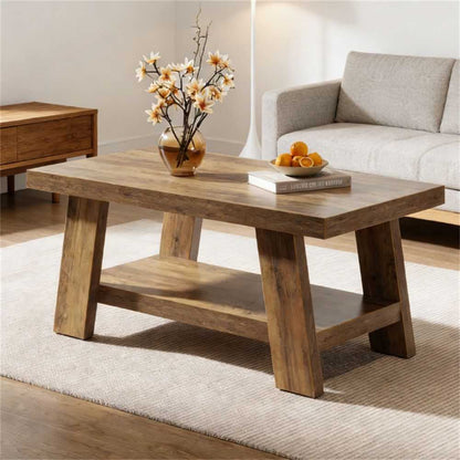 Coffee table, farmhouse double layered central table, sofa table with storage space - luxuryhomedecoridea.com