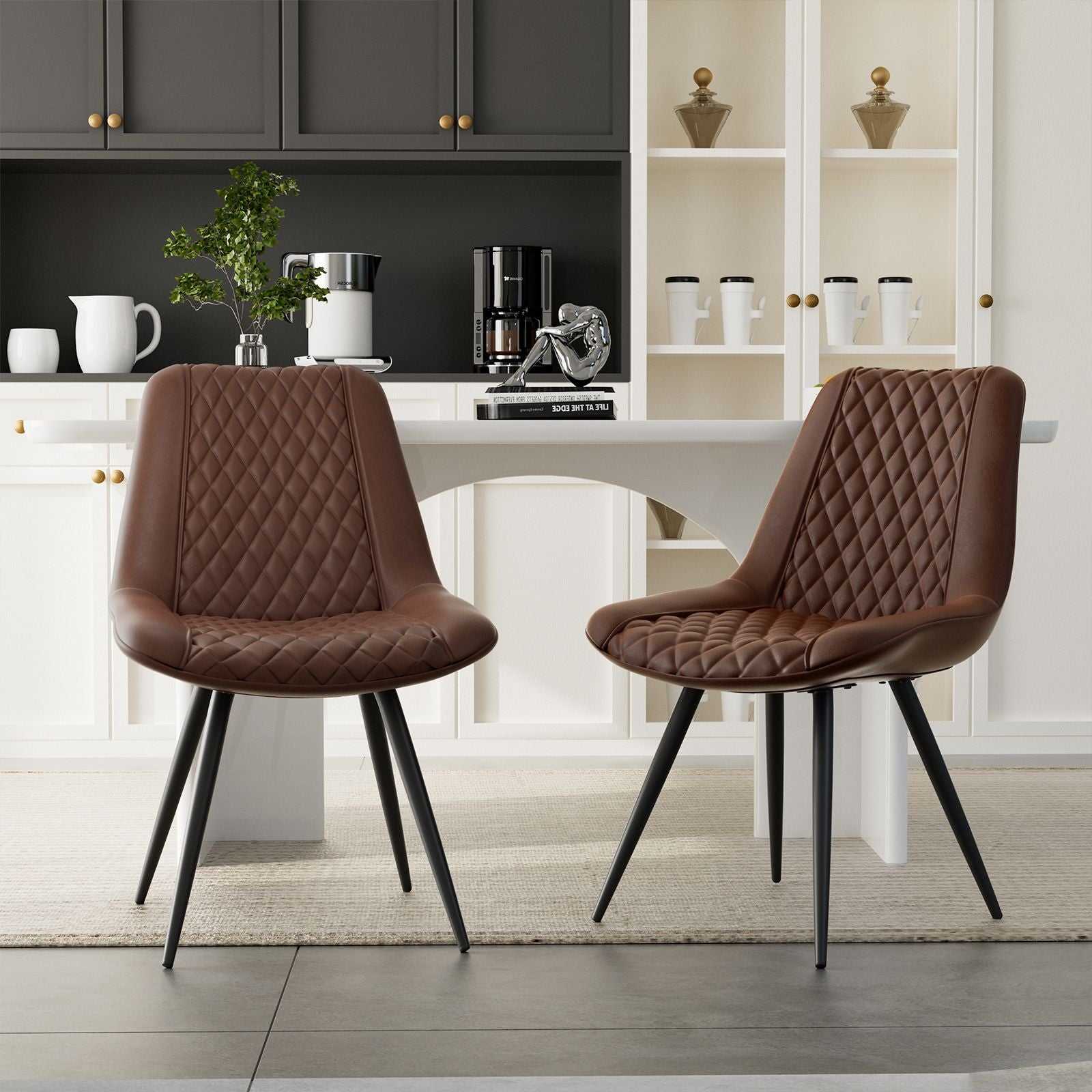 Modern Dining Chairs Set of 2, Top PU Leather Upholstered Dining Room Chairs with Metal Legs, Ergonomic Kitchen Chairs for Kitchen Dinning Room - luxuryhomedecoridea.com