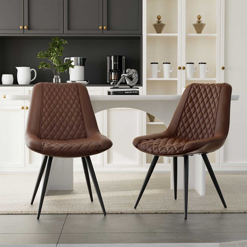 Modern Dining Chairs Set of 2, Top PU Leather Upholstered Dining Room Chairs with Metal Legs, Ergonomic Kitchen Chairs for Kitchen Dinning Room - luxuryhomedecoridea.com