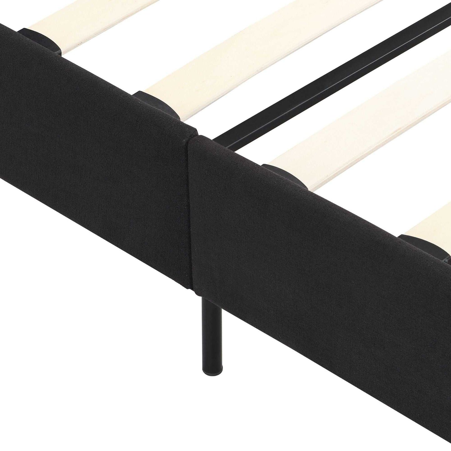 King Size Upholstered Platform Bed Frame with Linen Fabric Headboard, No Box Spring Needed, Wood Slat Support, Easy Assembly, BLACK - luxuryhomedecoridea.com