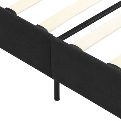 King Size Upholstered Platform Bed Frame with Linen Fabric Headboard, No Box Spring Needed, Wood Slat Support, Easy Assembly, BLACK - luxuryhomedecoridea.com