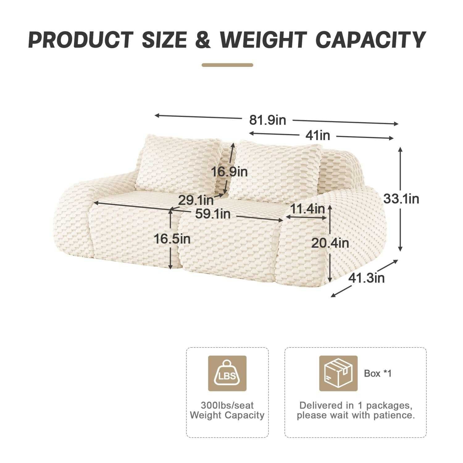 82" Modern Modular Sectional Sofa - Cream Flannelette 2-Seater Couch with Deep Seat - luxuryhomedecoridea.com