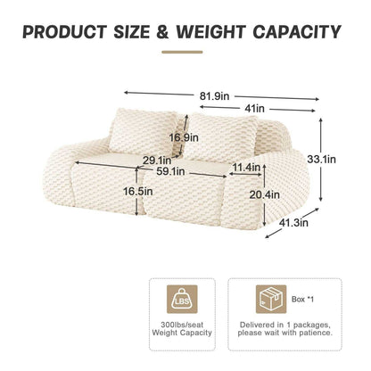 82" Modern Modular Sectional Sofa - Cream Flannelette 2-Seater Couch with Deep Seat - luxuryhomedecoridea.com