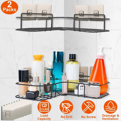 2Pcs Corner Shower Caddy Shelves Wall Mounted Basket Rack Bathroom Shampoo Holder Storage Organizer - luxuryhomedecoridea.com
