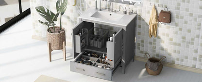30" Bathroom Vanity with Single Sink, Combo Cabinet Undermount Sink, Bathroom Storage Cabinet with 2 Doors and a Drawer, Soft Closing, Multifunctional Storage, Solid Wood Frame - luxuryhomedecoridea.com