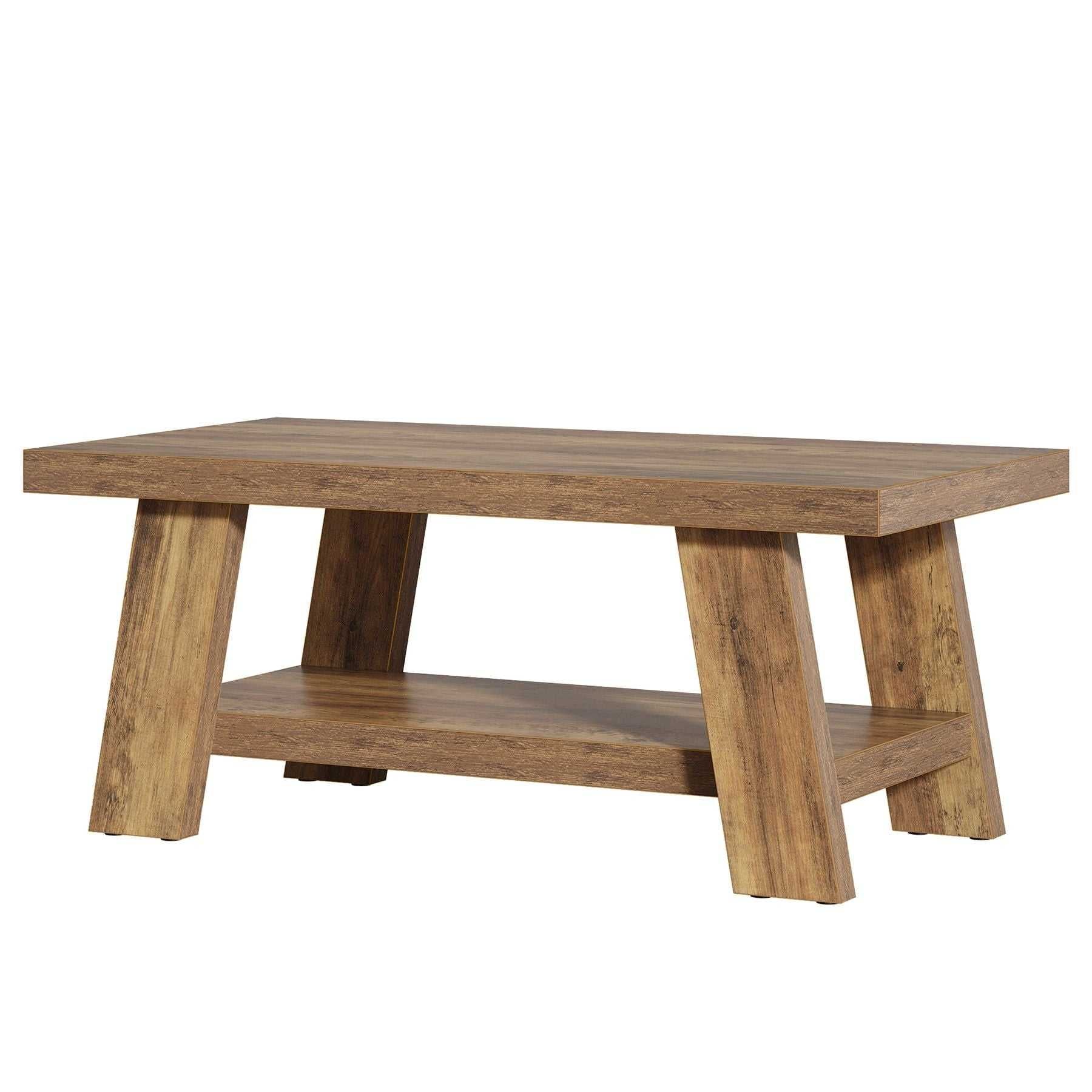 Coffee Table, Farmhouse 2-tier Center Table with Storage - luxuryhomedecoridea.com