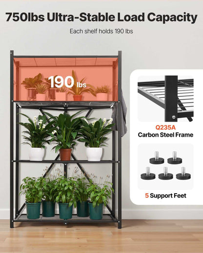VEVOR 4-Tier Foldable Storage Shelf, 36W x 21D x 60H Inch Folding Metal Rack Shelving Unit, No Assembly Organizer Shelf with 5 Wheels & 4 Hooks for Pantry, Kitchen, Garage, Basement, Black - luxuryhomedecoridea.com