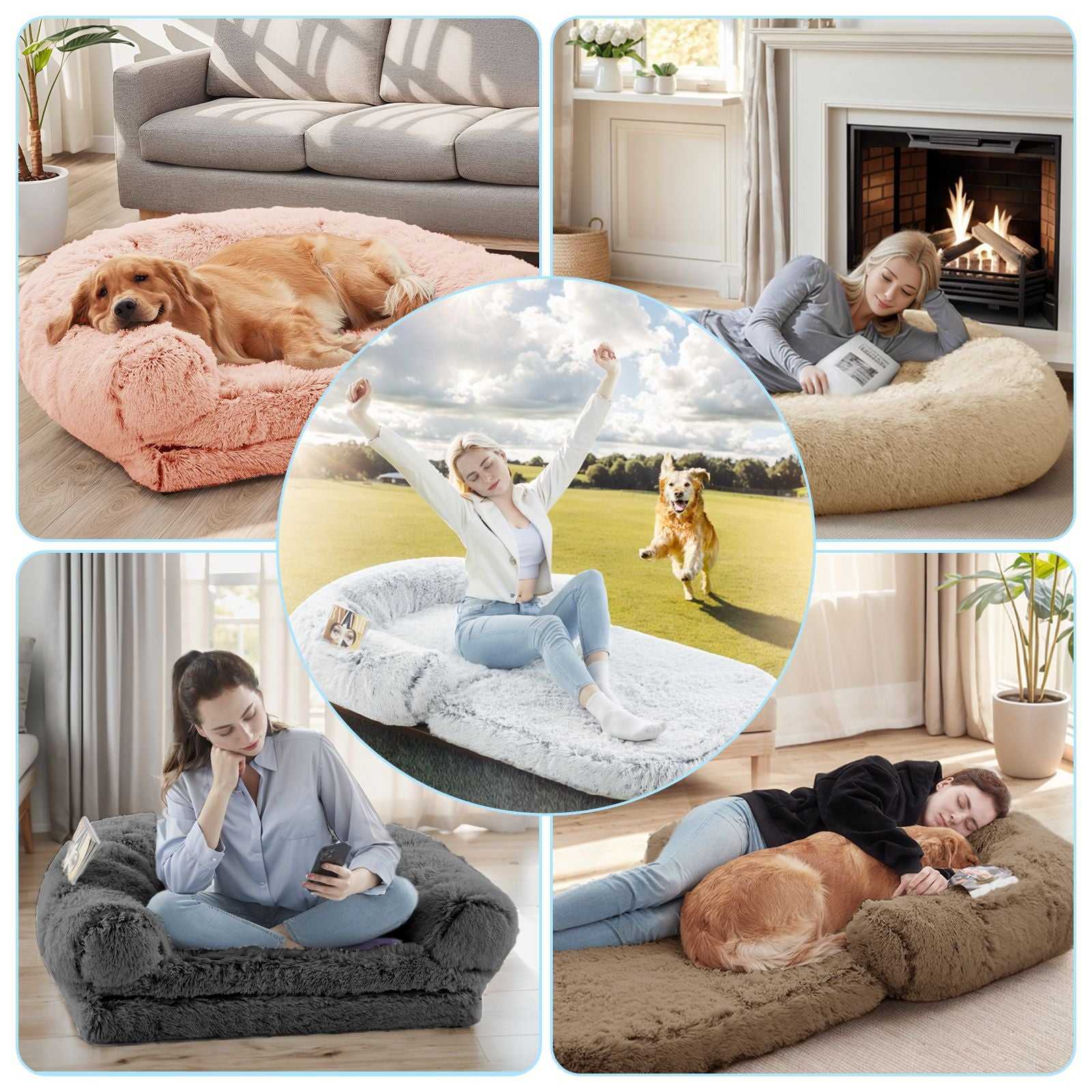 Human Dog Bed, 71"x43"x12" Dog Beds for Large Dogs, Foldable Plush Washable Dog Bed for People Doze Off, Orthopedic Dog Beds for Humans Size Fits You and Pets - luxuryhomedecoridea.com