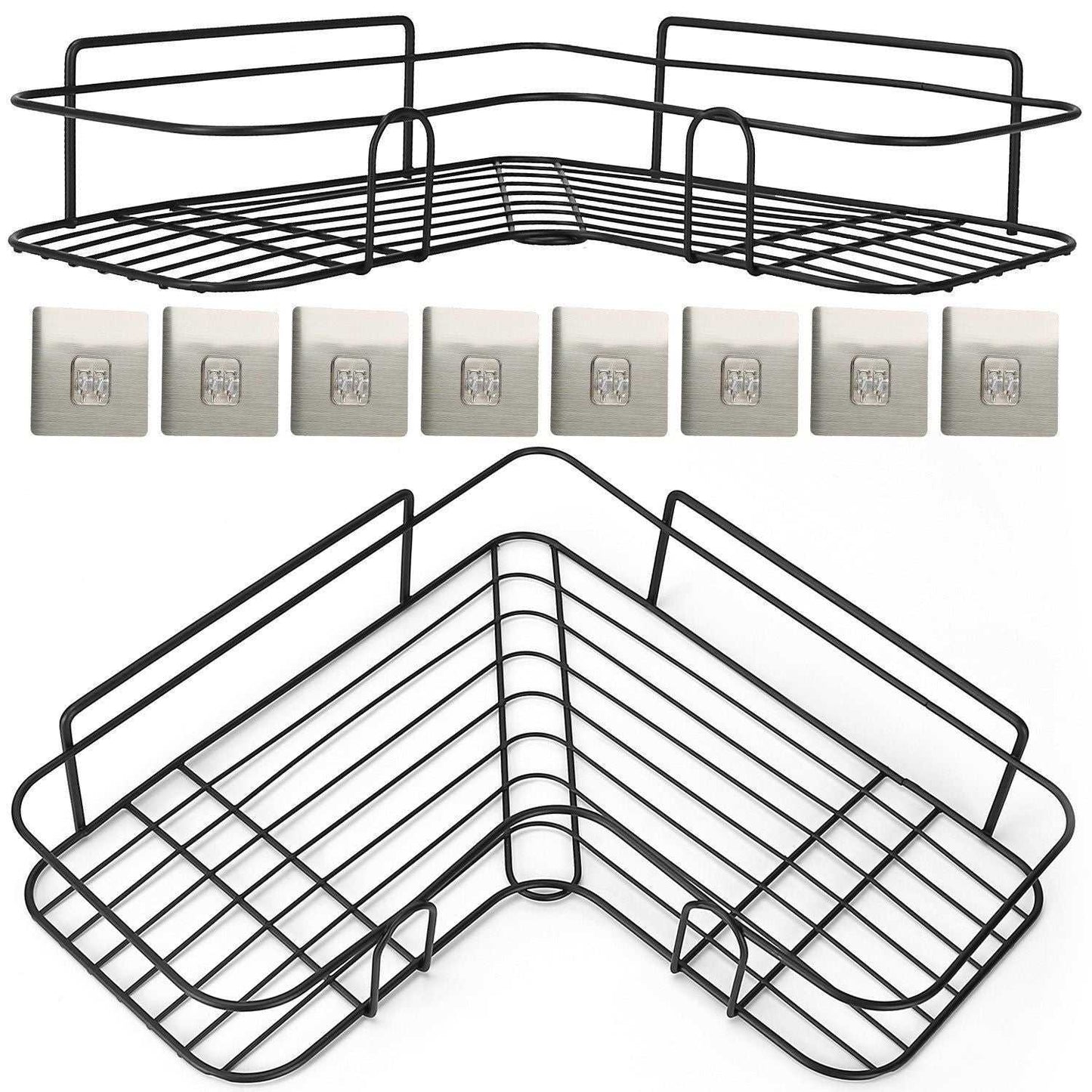 2Pcs Corner Shower Caddy Shelves Wall Mounted Basket Rack Bathroom Shampoo Holder Storage Organizer - luxuryhomedecoridea.com