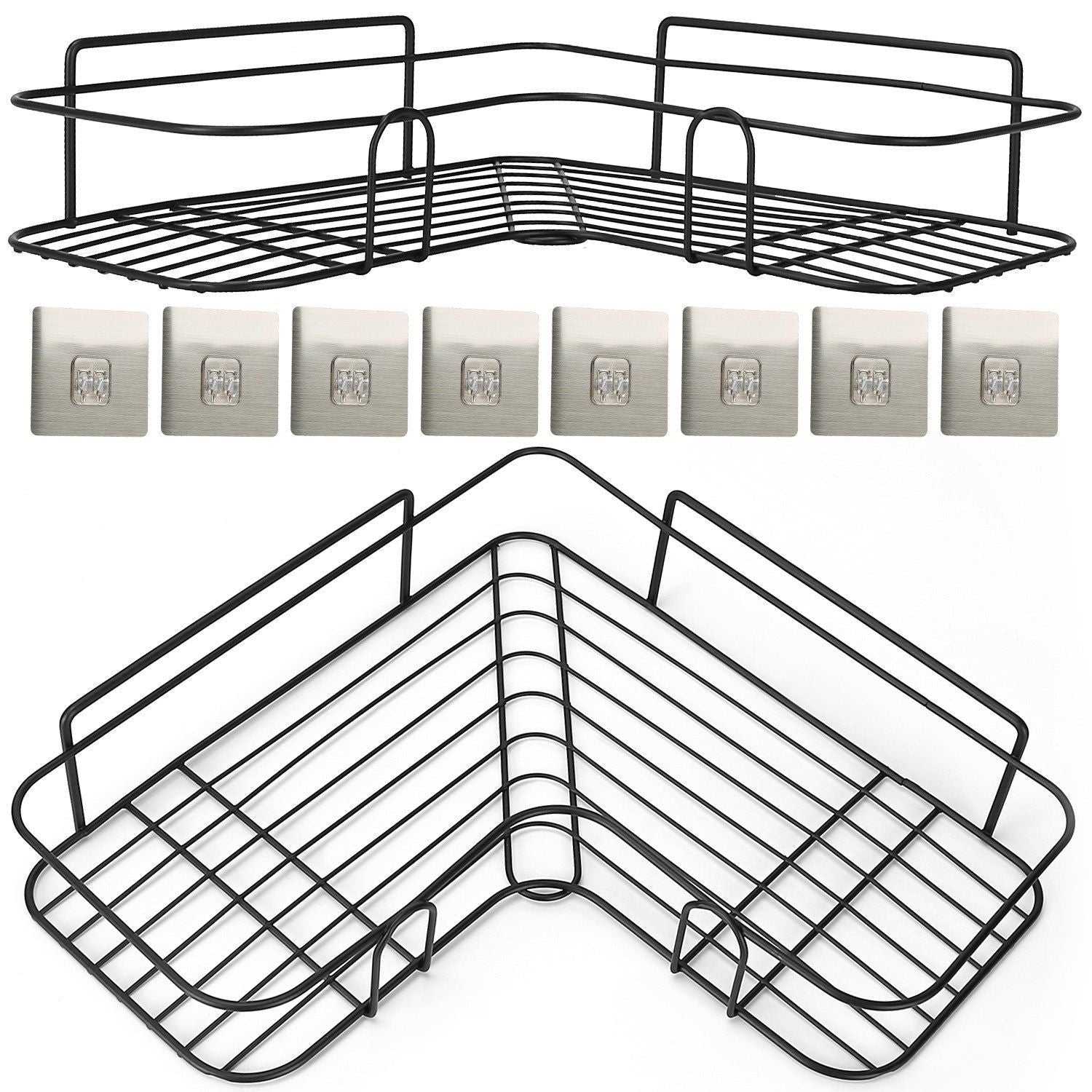 2Pcs Corner Shower Caddy Shelves Wall Mounted Basket Rack Bathroom Shampoo Holder Storage Organizer - luxuryhomedecoridea.com