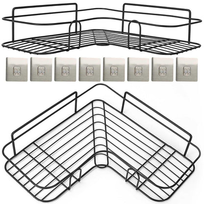 2Pcs Corner Shower Caddy Shelves Wall Mounted Basket Rack Bathroom Shampoo Holder Storage Organizer - luxuryhomedecoridea.com