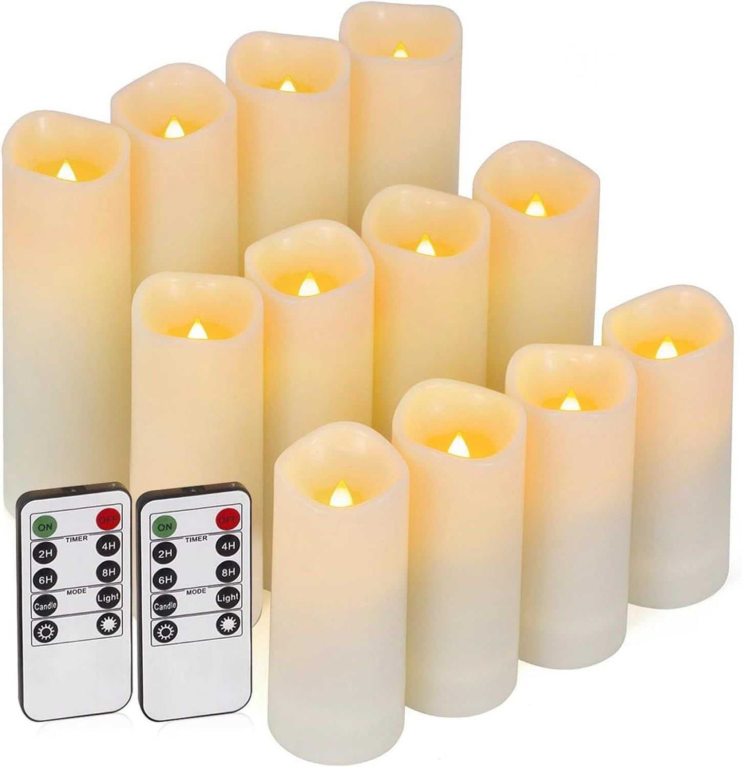 Enido 12 Pc Flameless LED Candles with Remote & Timer, Outdoor Waterproof, Flickering Electric Warm Lights for Cozy Home & Holiday Romantic Decor, Battery Operated for Party(D 2.2' x H 4'/5'/6' - luxuryhomedecoridea.com