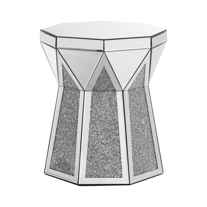 Drum style coffee table with mirror crystal inlay, polygonal silver decorative table, modern design luxury modern furniture, 20 inch (about 50 centimeters) low coffee table, suitable for living room - luxuryhomedecoridea.com