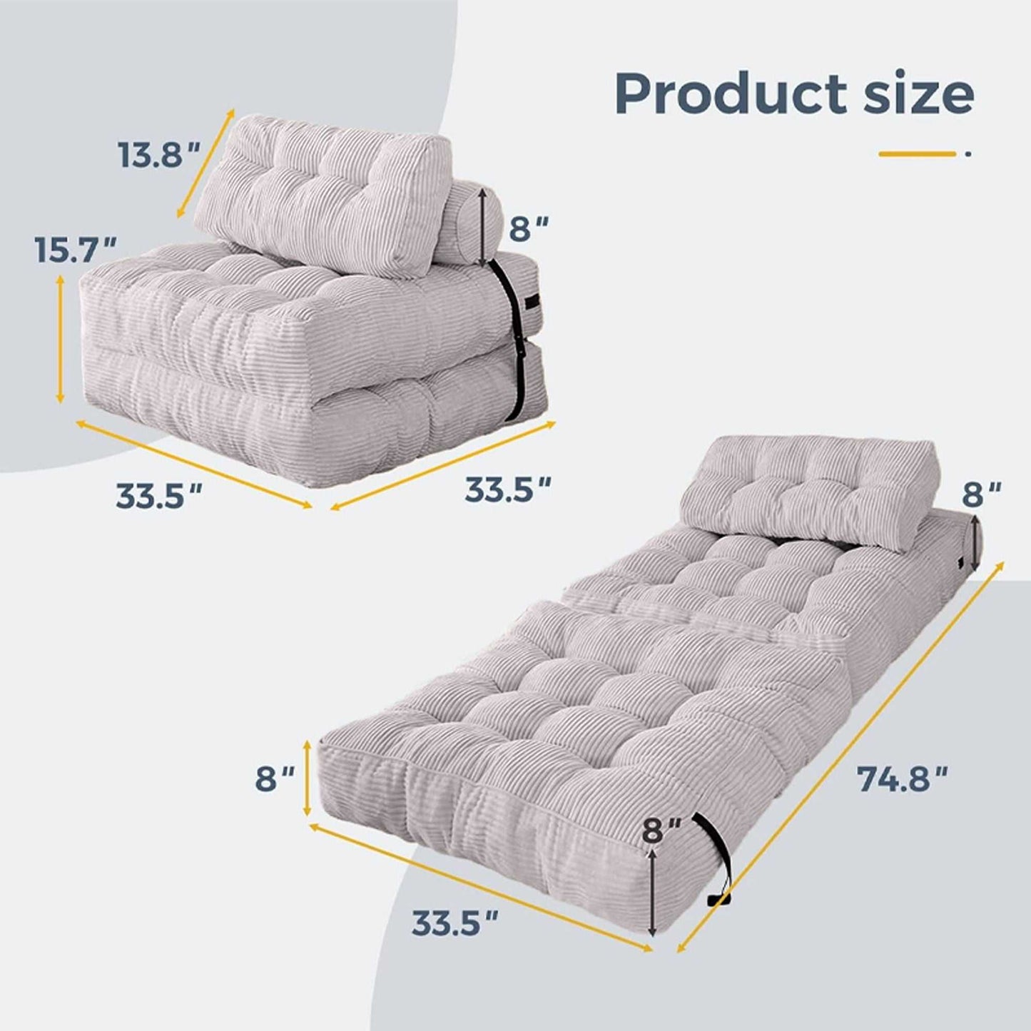 Modern Memory Foam Compressed Sofa Chair,Folding Sofa Bed, Convertible Sleeping Chair With Backrest Support And Soft Corduroy Fabric,Fold Couch Bed With Pillow For Small Spaces - luxuryhomedecoridea.com