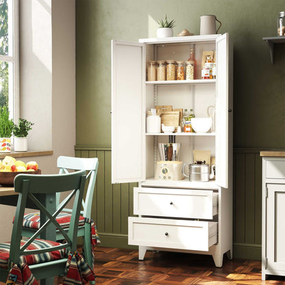 72 Inch White Pantry Cabinet with 2 Drawers, Freestanding Kitchen Storage Cabinet with Adjustable Shelves, Heavy-Duty Organizer for Spices, Dishware, Small Appliances in Kitchen, Pantry, Dining Room - luxuryhomedecoridea.com