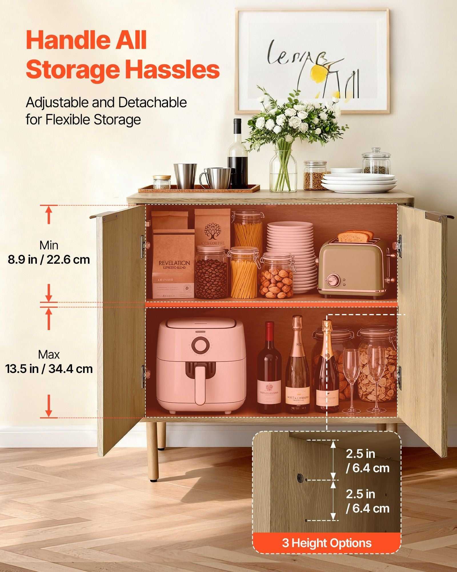 Coffee Bar Cabinet, Mid Century Fluted Coffee Bar Table with 2-Tier Storage, Buffet Stand Cabinet with 4 Barn Doors, Sideboard Buffet Station for Living Room, Entryway, 31.5x14.7x31.5 in(Single) - luxuryhomedecoridea.com