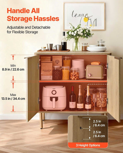 Coffee Bar Cabinet, Mid Century Fluted Coffee Bar Table with 2-Tier Storage, Buffet Stand Cabinet with 4 Barn Doors, Sideboard Buffet Station for Living Room, Entryway, 31.5x14.7x31.5 in(Single) - luxuryhomedecoridea.com