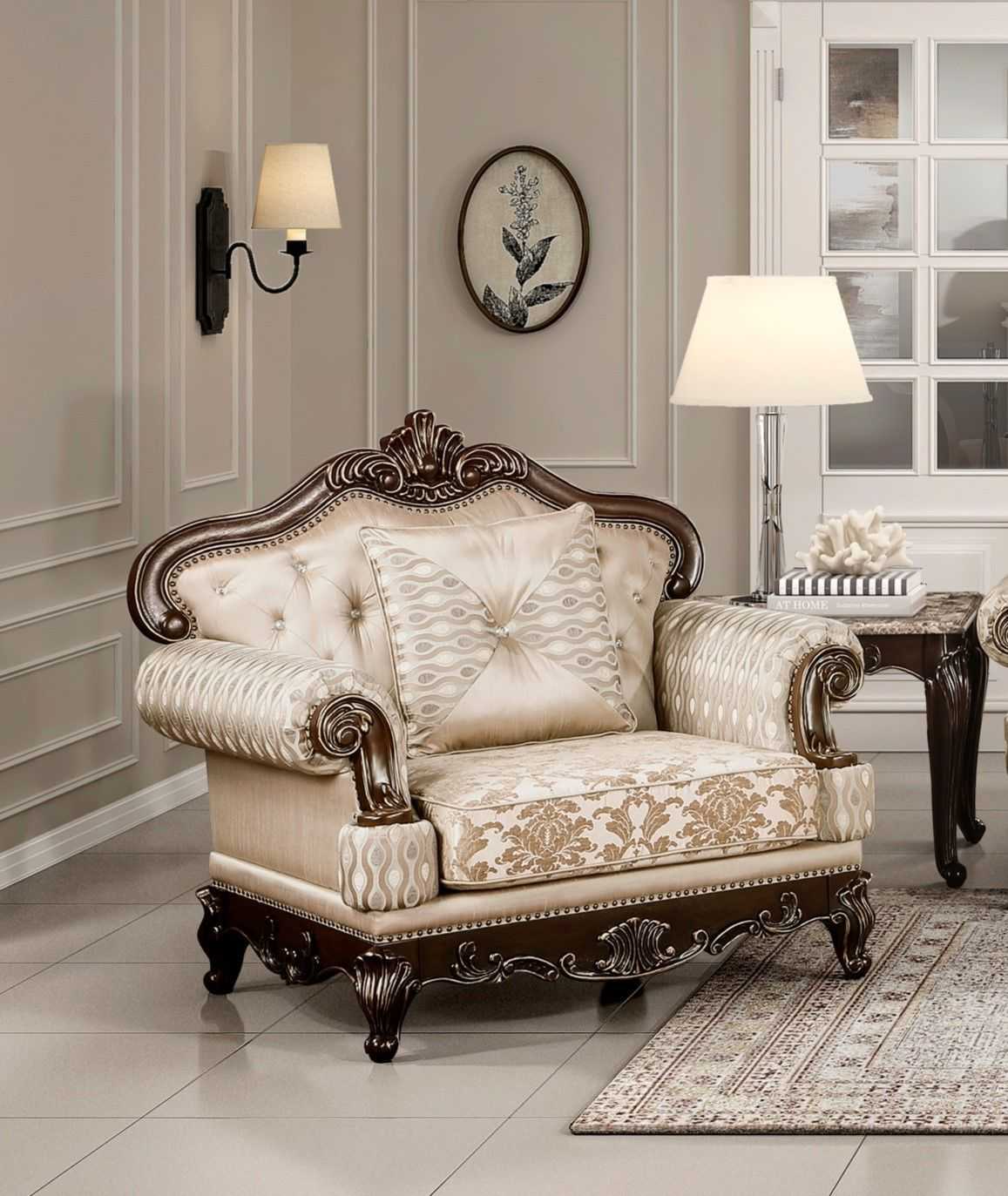 Formal Traditional Luxury Sofa Set 3pc Sofa Loveseat Chair Cherry Finish with Gold Tipping Solid Wood Living Room Furniture - luxuryhomedecoridea.com