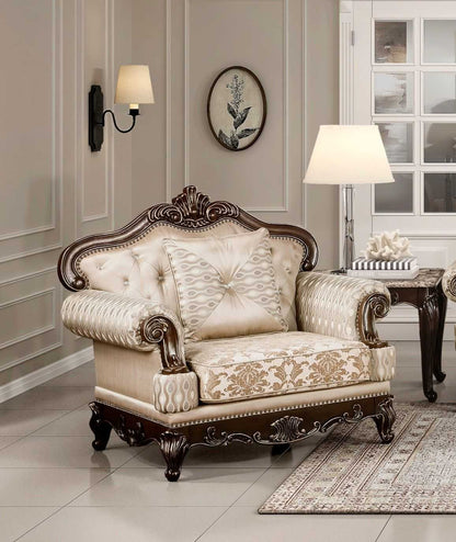 Formal Traditional Luxury Sofa Set 3pc Sofa Loveseat Chair Cherry Finish with Gold Tipping Solid Wood Living Room Furniture - luxuryhomedecoridea.com
