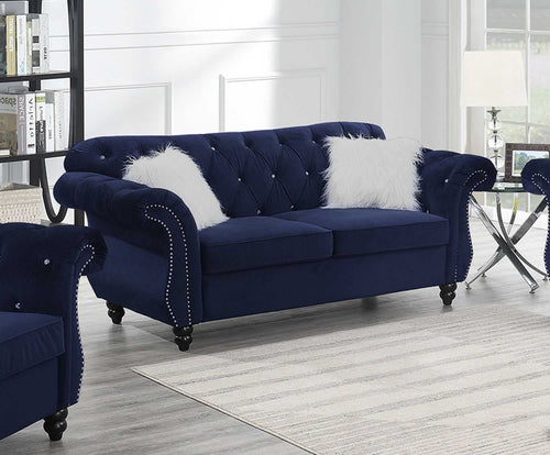 Formal Luxury Look 1pc Indigo Velvet Loveseat w Pillows Living Room Furniture 2-Seat Couch - luxuryhomedecoridea.com