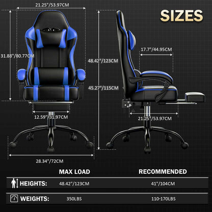 Video Game Chairs for Adults, PU Leather Gaming Chair with Footrest, 360°Swivel Adjustable Lumbar Pillow Gamer Chair, Comfortable Computer Chair for Heavy People - luxuryhomedecoridea.com