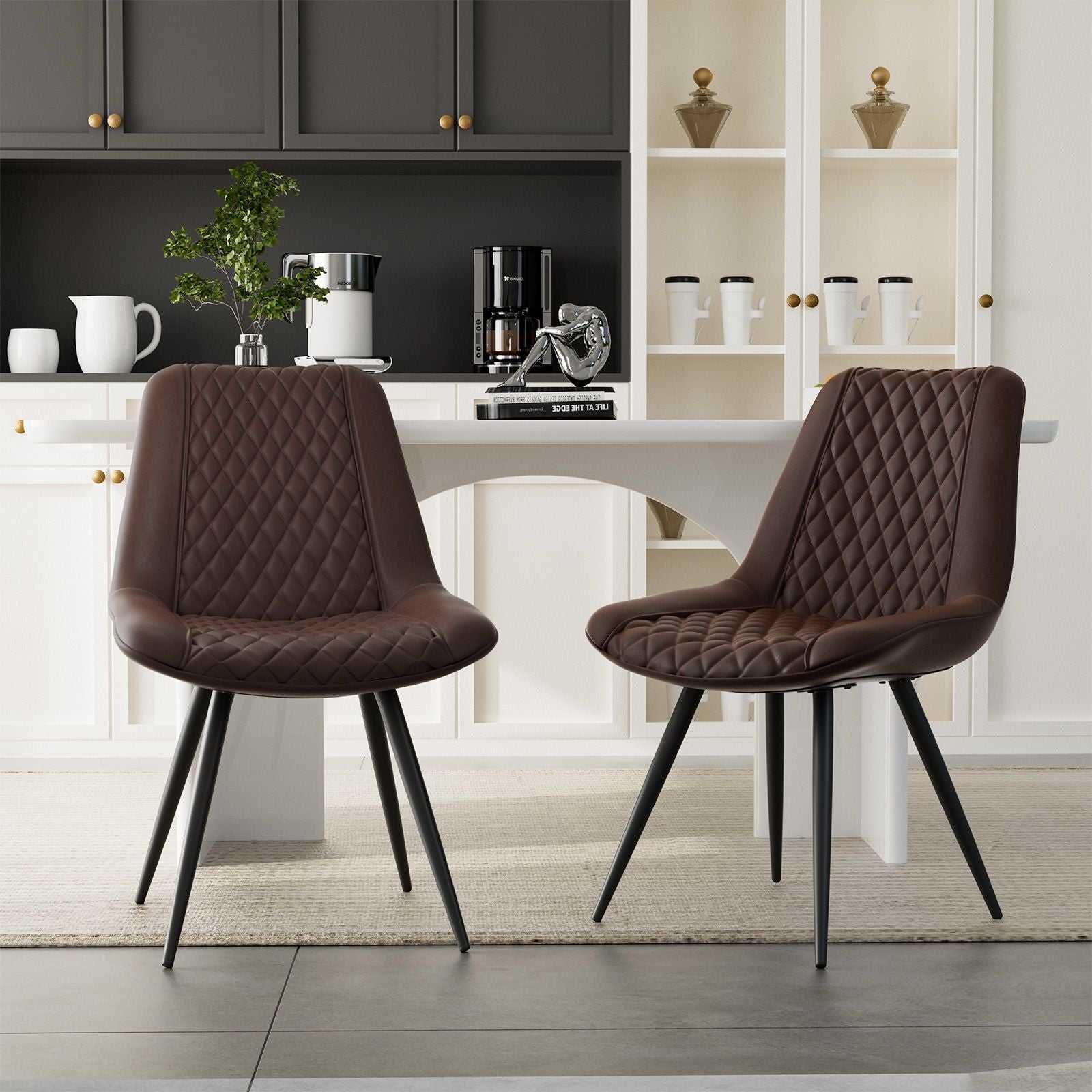 Modern Dining Chairs Set of 2, Top PU Leather Upholstered Dining Room Chairs with Metal Legs, Ergonomic Kitchen Chairs for Kitchen Dinning Room - luxuryhomedecoridea.com