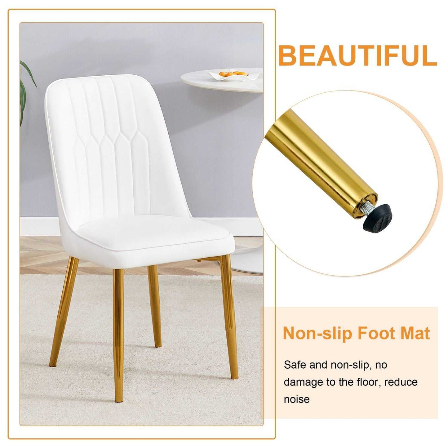 Table and chair set.Table and chair set.White imitation marble texture glass top + lower black MDF board,silver metal legs.Paired with 4 WHITE chairs with PU artificial leather backrest cushions. - luxuryhomedecoridea.com