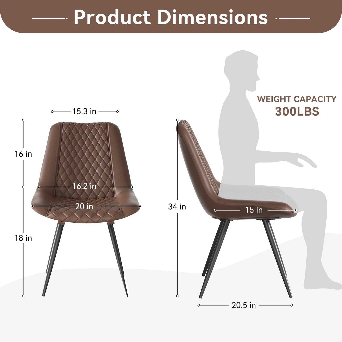 Modern Dining Chairs Set of 2, Top PU Leather Upholstered Dining Room Chairs with Metal Legs, Ergonomic Kitchen Chairs for Kitchen Dinning Room - luxuryhomedecoridea.com